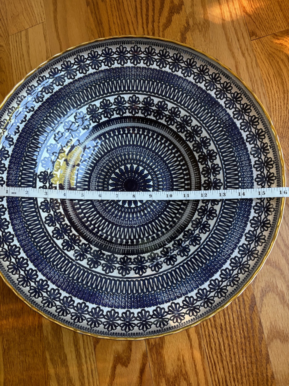ARGENT VERITABLE SILVER/NAVY BLUE/WHITE/GOLD RIM DECORATIVE GLASS BOWL/PLATTER - Picture 7 of 7